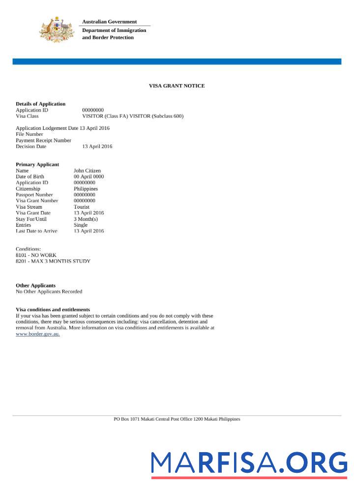 Downloadable Australia e visa in Word and Pdf template